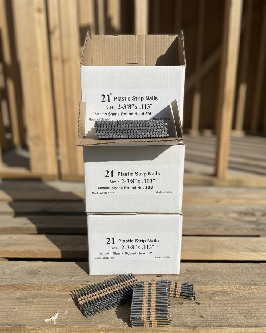 21º PLASTIC STRIP NAILS 2-3/8 x .113 Brite - Smooth-5M