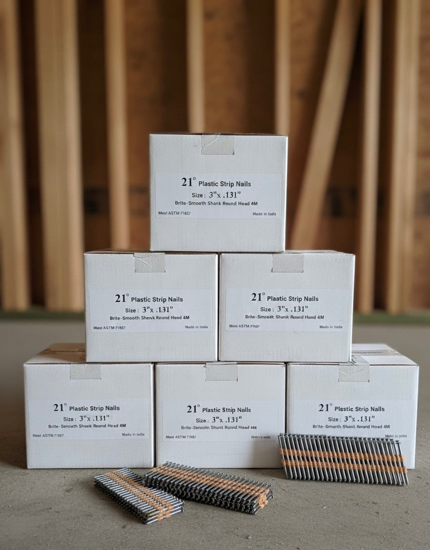 21º PLASTIC STRIP NAILS 3 x .131 - Brite Smooth-4M -